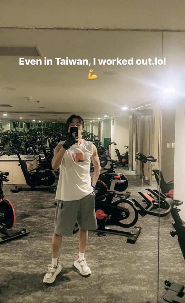 慶太也在社群分享自己進飯店健身房運動的照片。（圖片來源：IG＠keita_tachibana_1985 ）