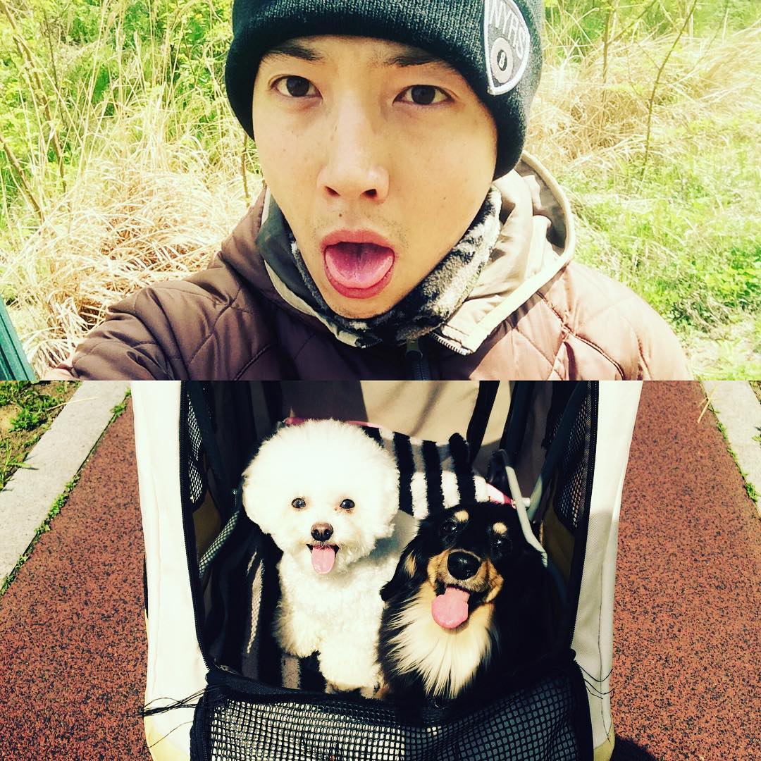 鄭敬淏學自家狗狗吐舌（圖／IG@jstar_allallj）