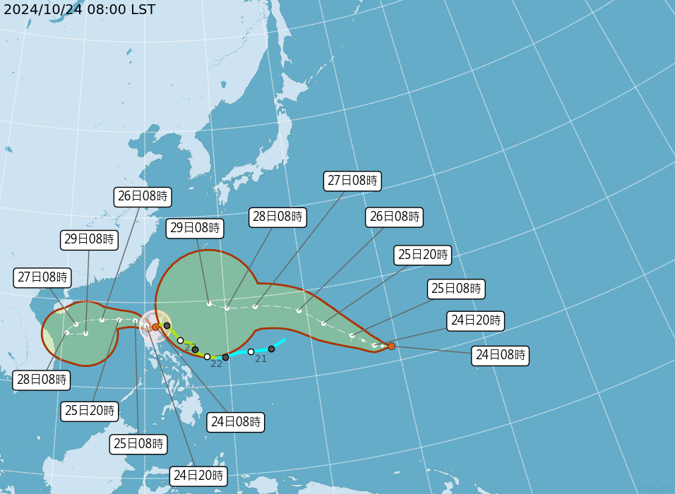 潭美颱風最新路徑預測。（圖／氣象署提供）