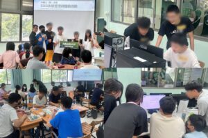 學生透過桌遊模擬ESG決策情境，體驗永續管理師角色與思維模式(左)；AI文案師課程引導學生學習關鍵字設定與語意控制，提升數位內容創作能力(右)。（圖／影響力教育基金會提供）