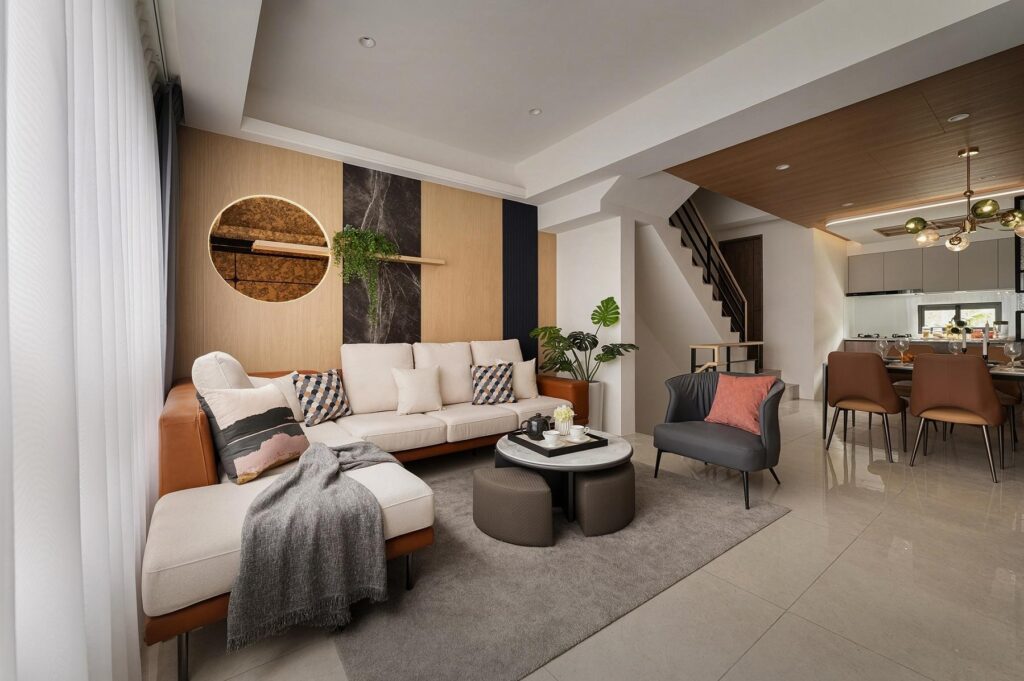 圖為「元臺聚」實品屋拍攝實景。「元臺聚」採新加坡式建築,一樓規劃車位,也留有空間裝修成孝親房、公私領域分層配置,搭配完善廚具與多功能空間,充分發揮透天別墅的靈活優勢。(圖/現場提供)