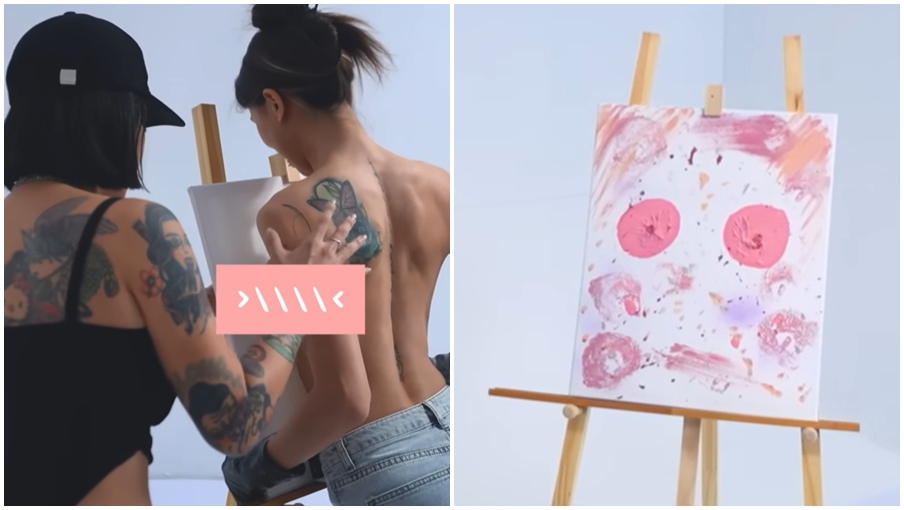 蕾菈記錄用胸部作畫過程。（圖片來源：YouTube 我是蕾菈I'm Lyla）