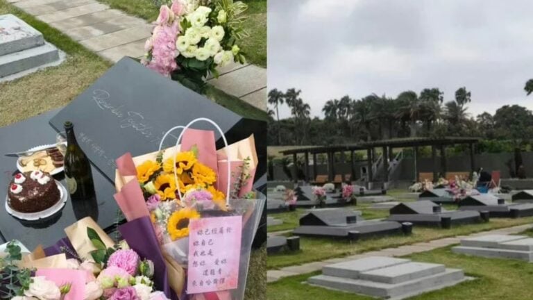 有網友目睹具俊曄帶蛋糕到墓地，度過和大S的結婚四週年紀念日。（圖片來源：微博）