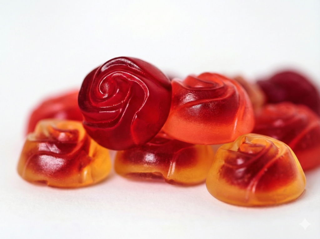 B&auml;ren-Treff推出「莓香玫瑰造型果汁軟糖」。（圖／B&auml;ren-Treff德國派對熊）