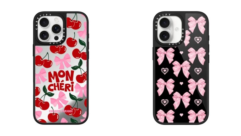 張員瑛愛用的 Pink bows 和 Mon Cheri Cherries 印花款。（圖／CASETiFY）