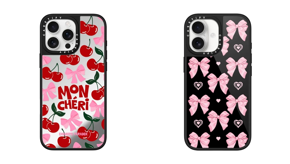 張員瑛愛用的 Pink bows 和 Mon Cheri Cherries 印花款。（圖／CASETiFY）